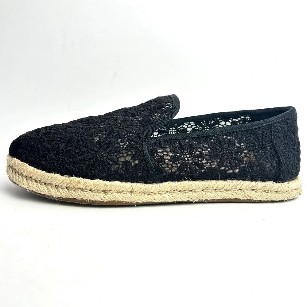 TOMS Black Lace Espadrille‎ Slip On Casual Shoes Women's Size 5.5